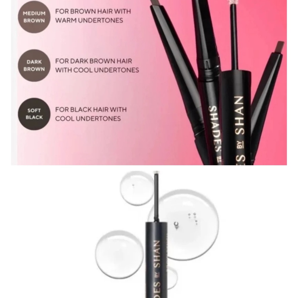 New SHADES BY SHAN The Brow Duo MEDIUM BROWN Brow Gel Pencil NIB
